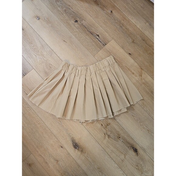 Y2K Paperbag Pleated Mini Skirt Womens Med Grunge Beige Raw Hem Skater Divided - Picture 2 of 7